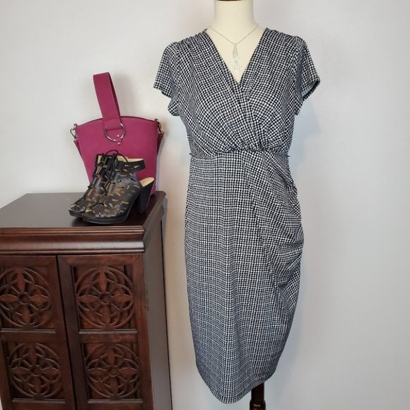 Oh Baby Maternity Black White Short Sleeve Maternity Dress With Side Ruching S - Picture 1 of 8